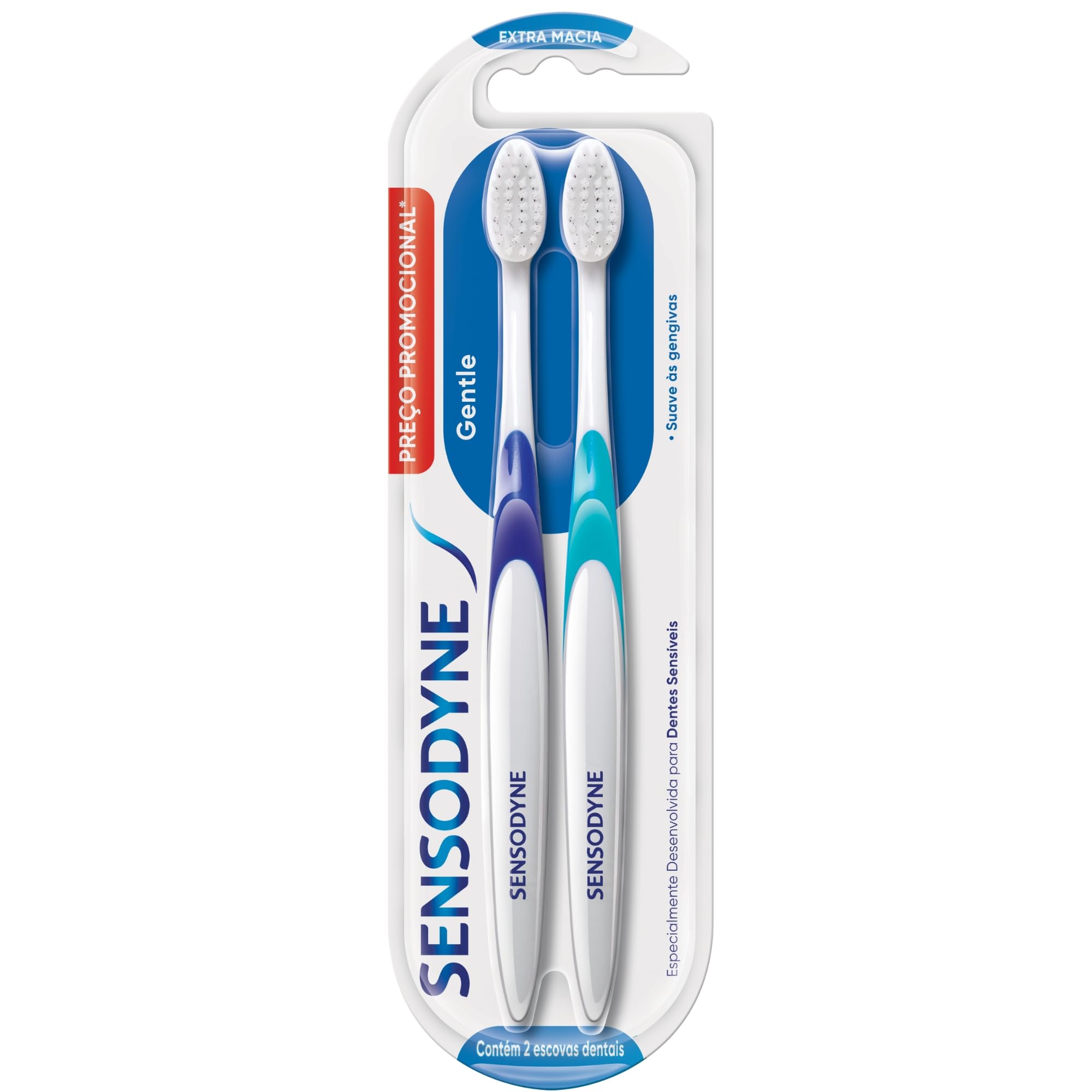Sensodyne Escova de Dente Extra Macia Gentle, para Dentes Sensíveis, Suave às Gengivas, 2 unidades
