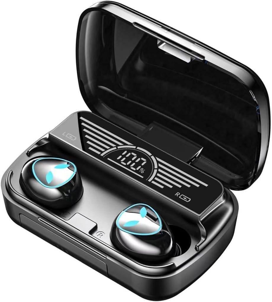 Fones de Ouvido Bluetooth TWS com Estojo de Carregamento, Display LED Digital, Preto, Fones de Ouvido Estéreo HD com Cancelamento de Ruído e Microfone, à Prova d'água ST-157A - D7 STORE