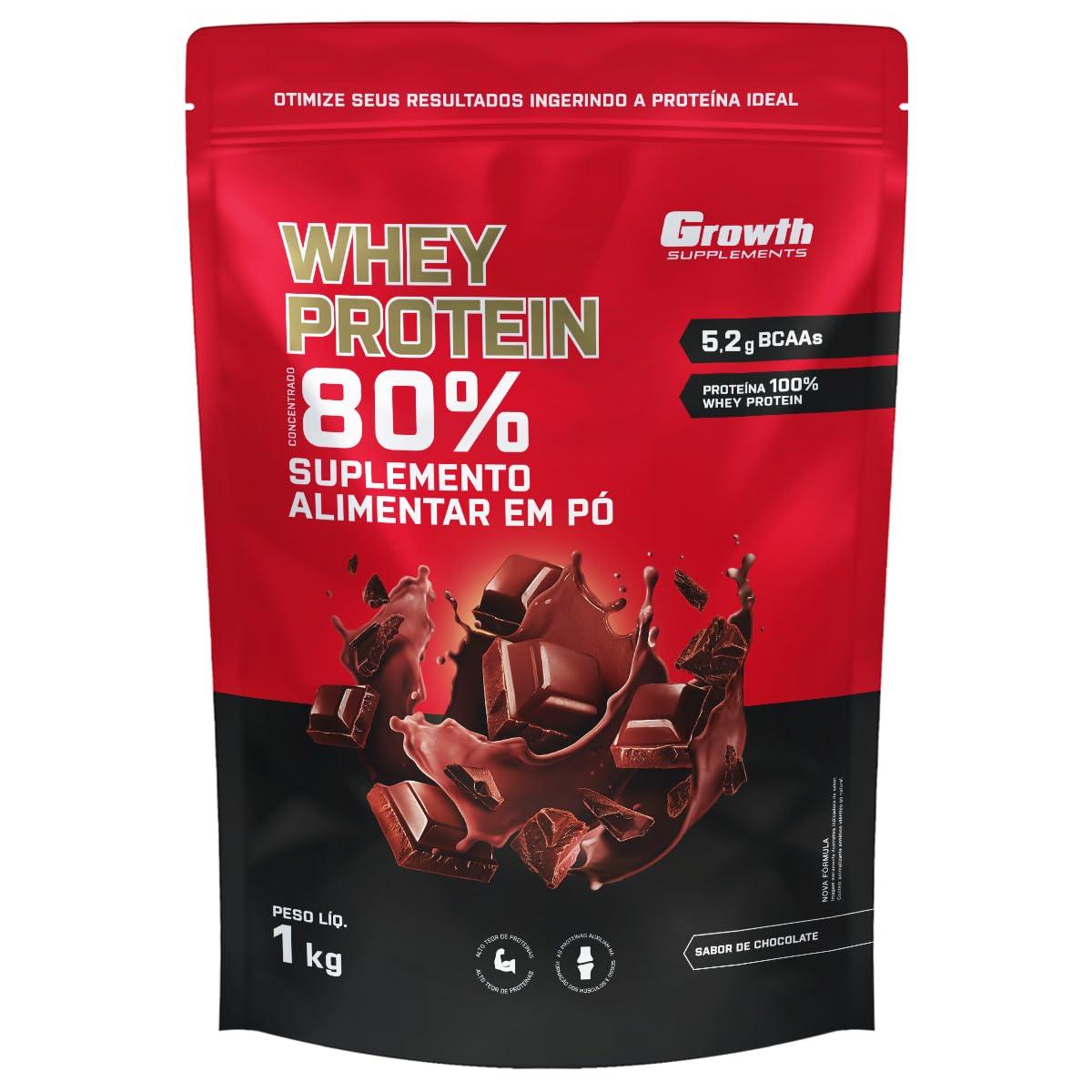 Growth Supplements Whey Protein Concentrado Sabor Chocolate 23g de Proteína por Porção 30g 33 Porções 1kg