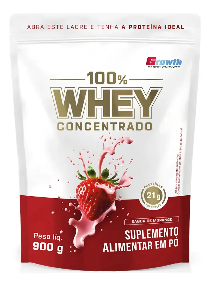 100% Whey Concentrado 900g Growth Supplements Morango - R$ 169,9
