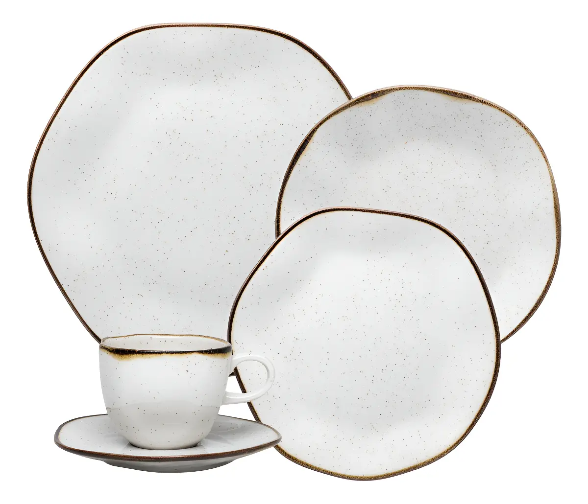 Aparelho De Jantar 30 Peças Ryo Maresia Oxford Porcelana Off White e Marrom