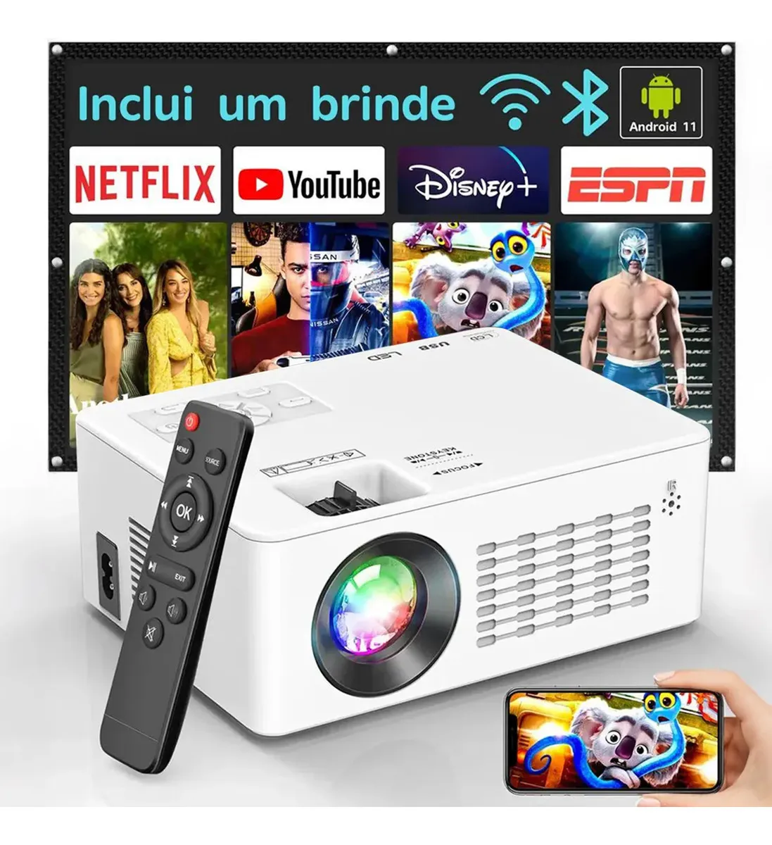 Projetor Profissional Android 4k Portátil 5g Wifi Full Hd