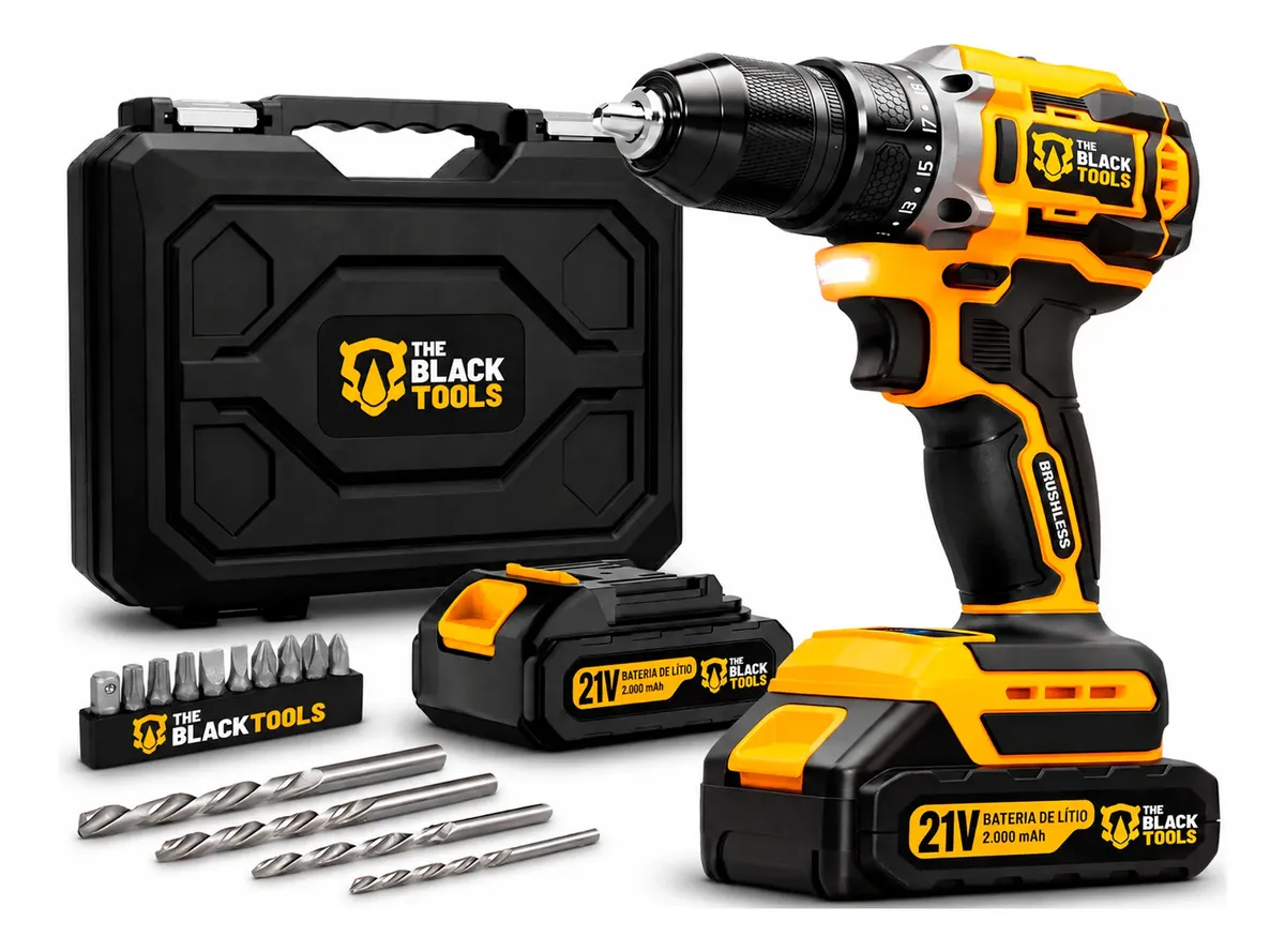 Parafusadeira Furadeira Impacto The Black Tools C/2 Baterias Amarelo E Preto 60hz