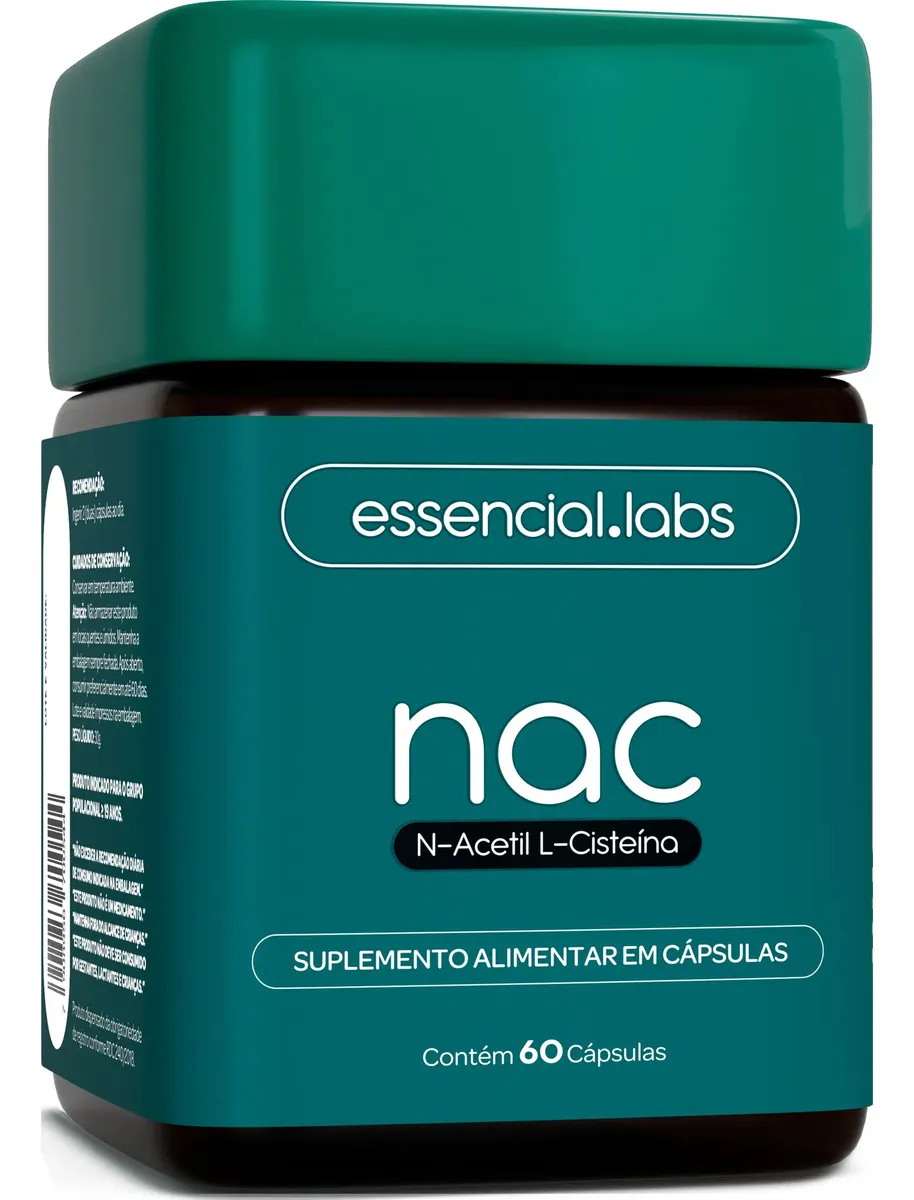 NAC 600mg - Fórmula Exclusiva com Máxima Concentração e Pureza - N-Acetil L-Cisteína - 60 Cápsulas