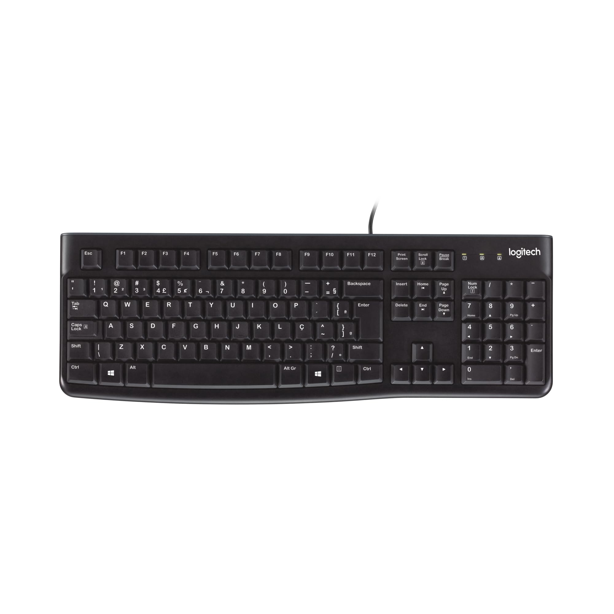 Teclado com fio USB Logitech K120, Resistente à Respingos, Barra de Espaço Curva, Compatível com PC e Notebook, Layout ABNT2