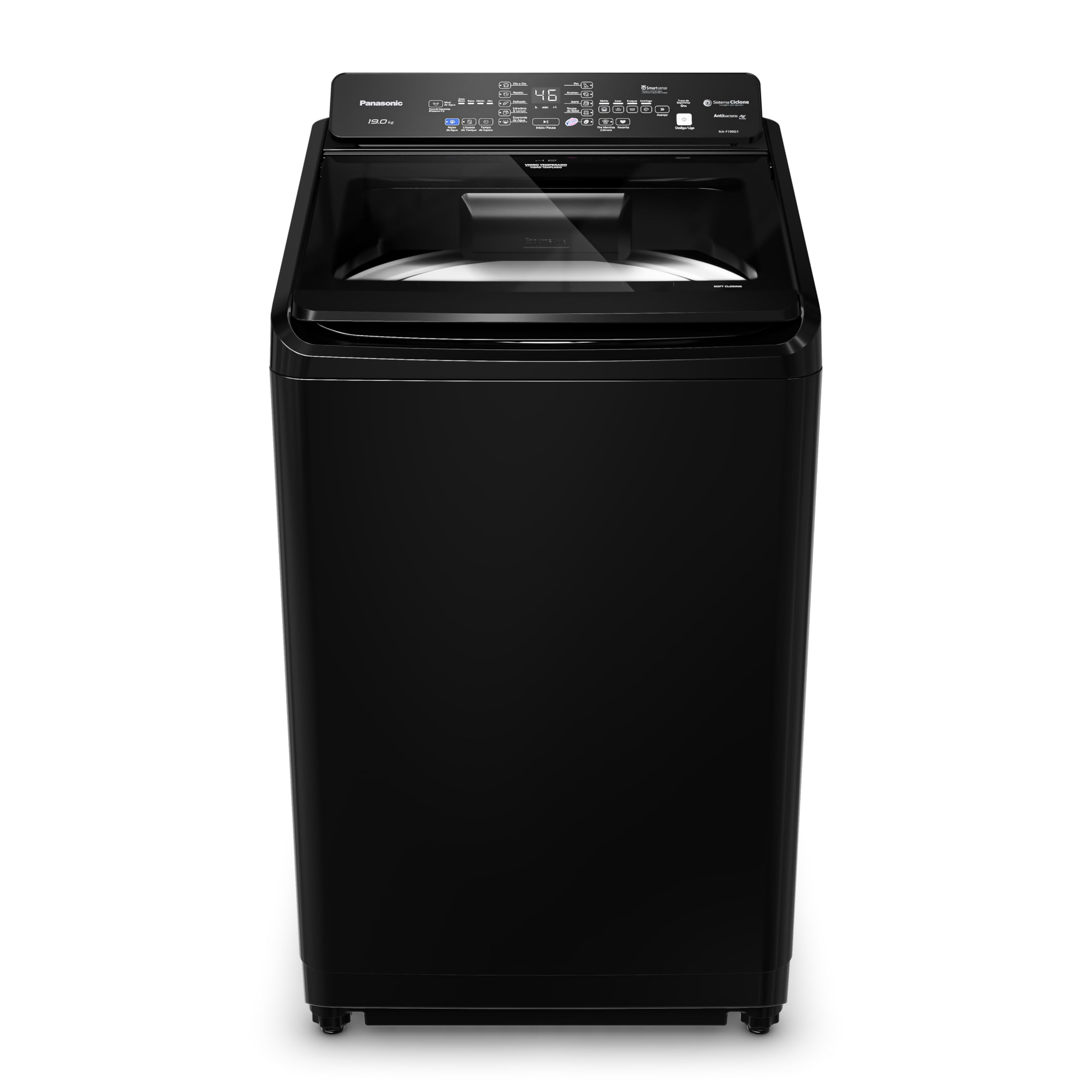 Máquina de lavar Intuitive+ Panasonic 19kg Lavagem Eficiente SmartSense Sistema Ciclone Ciclo Pet Preta - NA-F190G1BA 127V