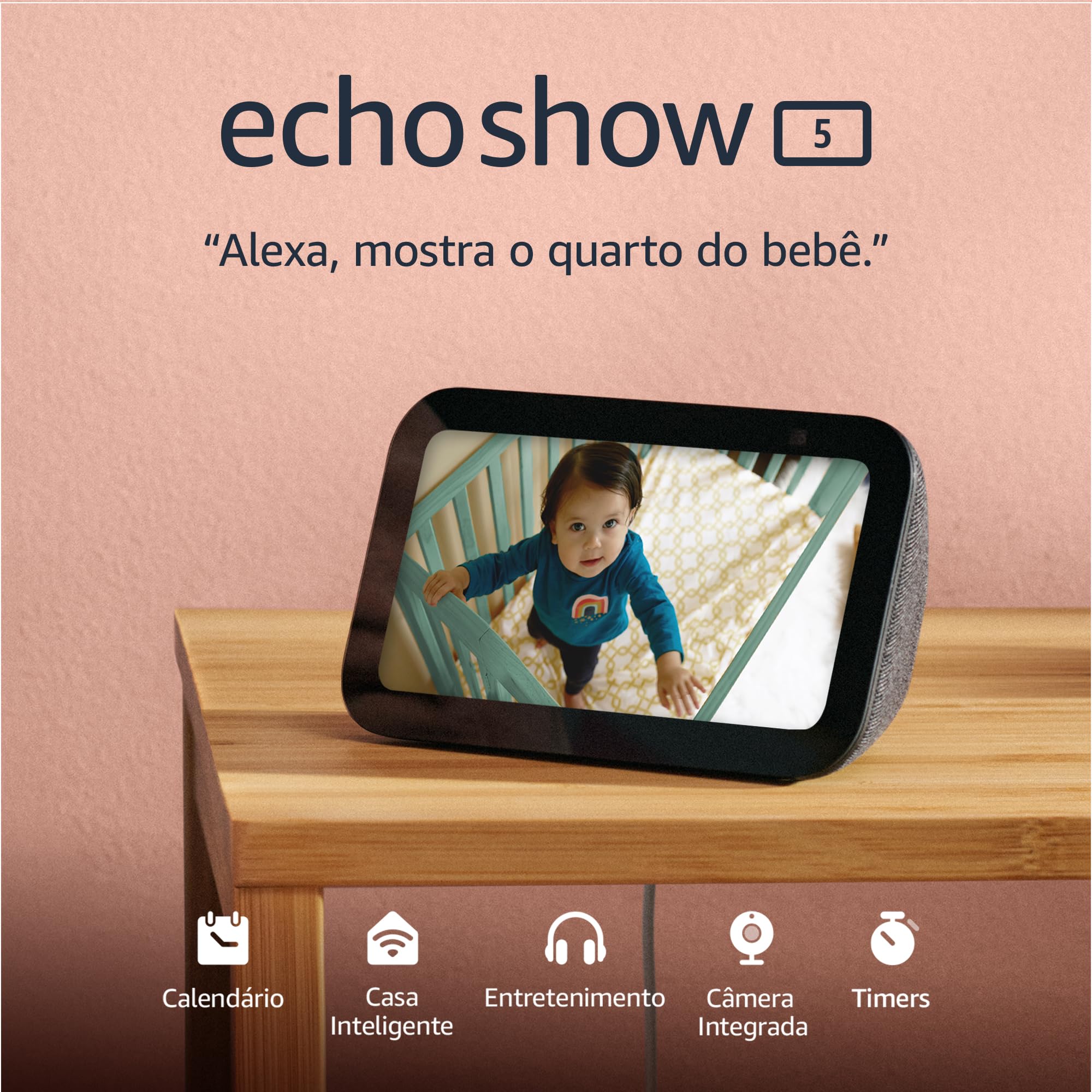 Echo Show 5 (Geração mais recente) | Smart display com Alexa, graves 2x mais potentes e som mais nítido | Cor Preta, com Acesso Antecipado à Alexa+