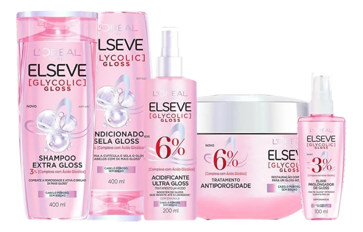 Kit Capilar Anti-Porosidade Glycolic Gloss Elseve L&quotOréal Paris, 5 Passos - R$ 259,9