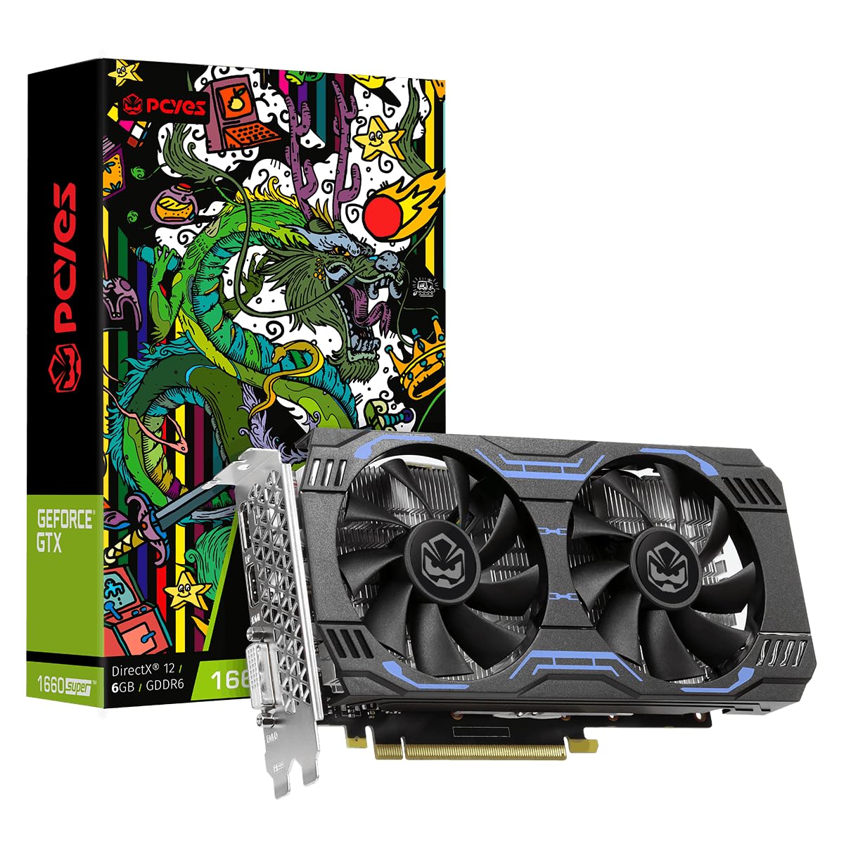 PCYES PLACA DE VIDEO NVIDIA GEFORCE GTX 1660 SUPER GDDR6 6GB 192BITS DUAL-FAN GRAFFITI SERIES - PA1660S6GR6DF - Cor: Preto