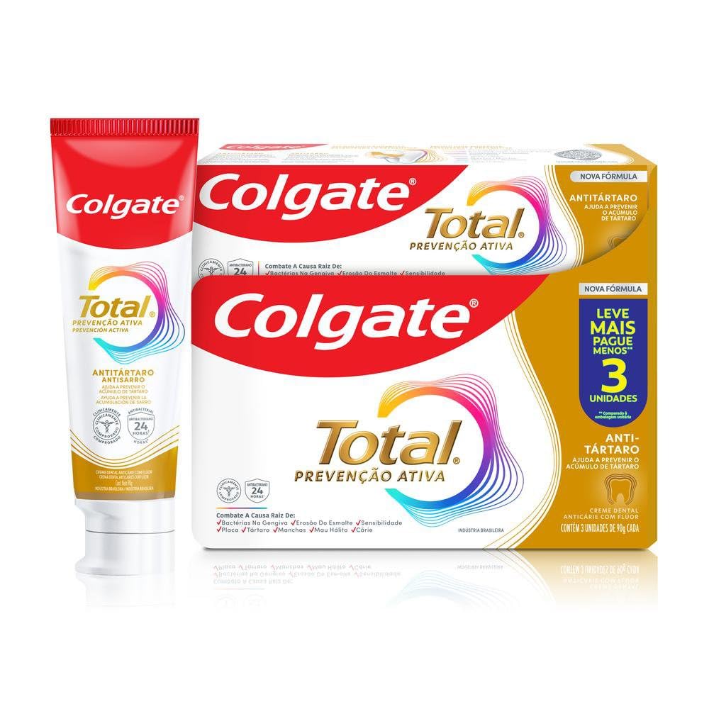 Colgate Total Antitártaro Creme Dental com Flúor, 3x90g