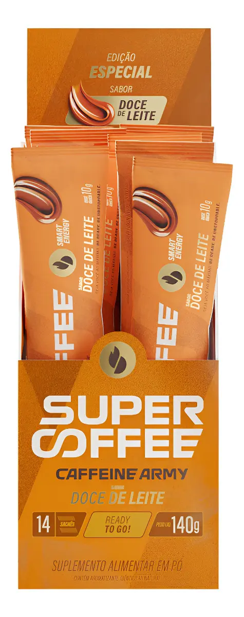 Super Coffee To Go 14 Sachês Caffeine Army Sabor Doce De Leite - R$ 102,5