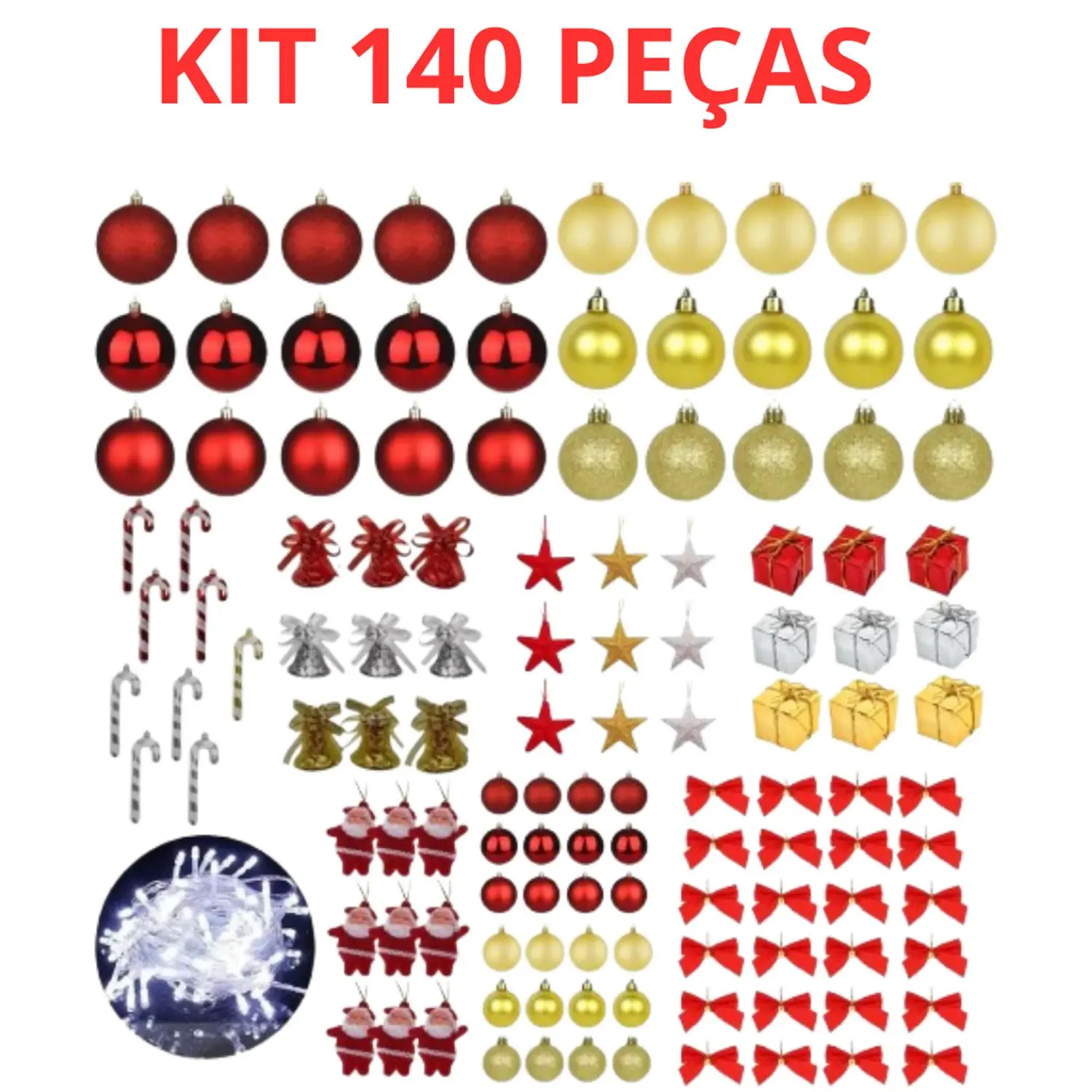 Kit 140 Enfeites Pendentes Árvore Natal Bolinha Pisca Oferta