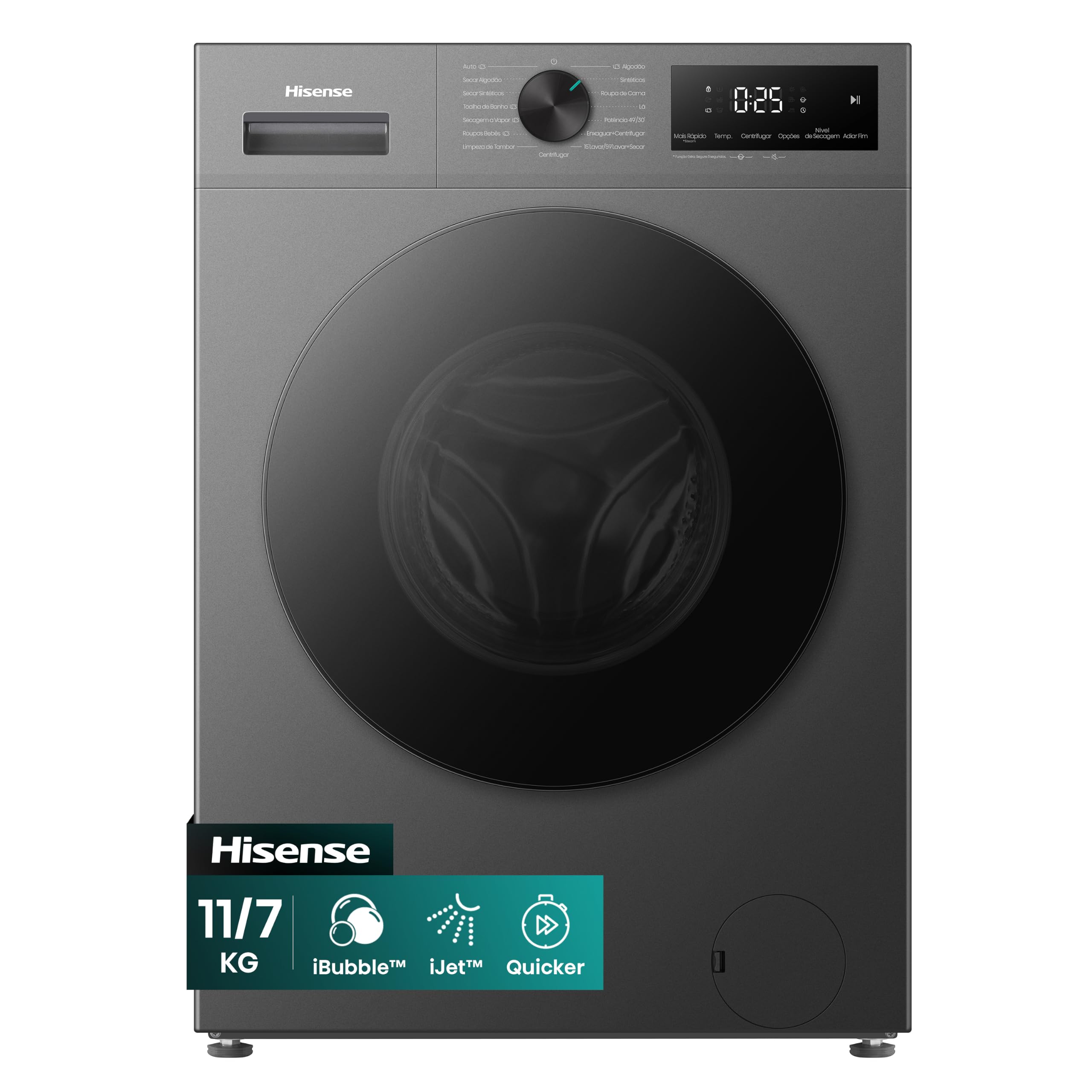 Lava e Seca Hisense 11Kg WD1I1141BT1 Compacta Fit e Função Steam Inverter Titânio
