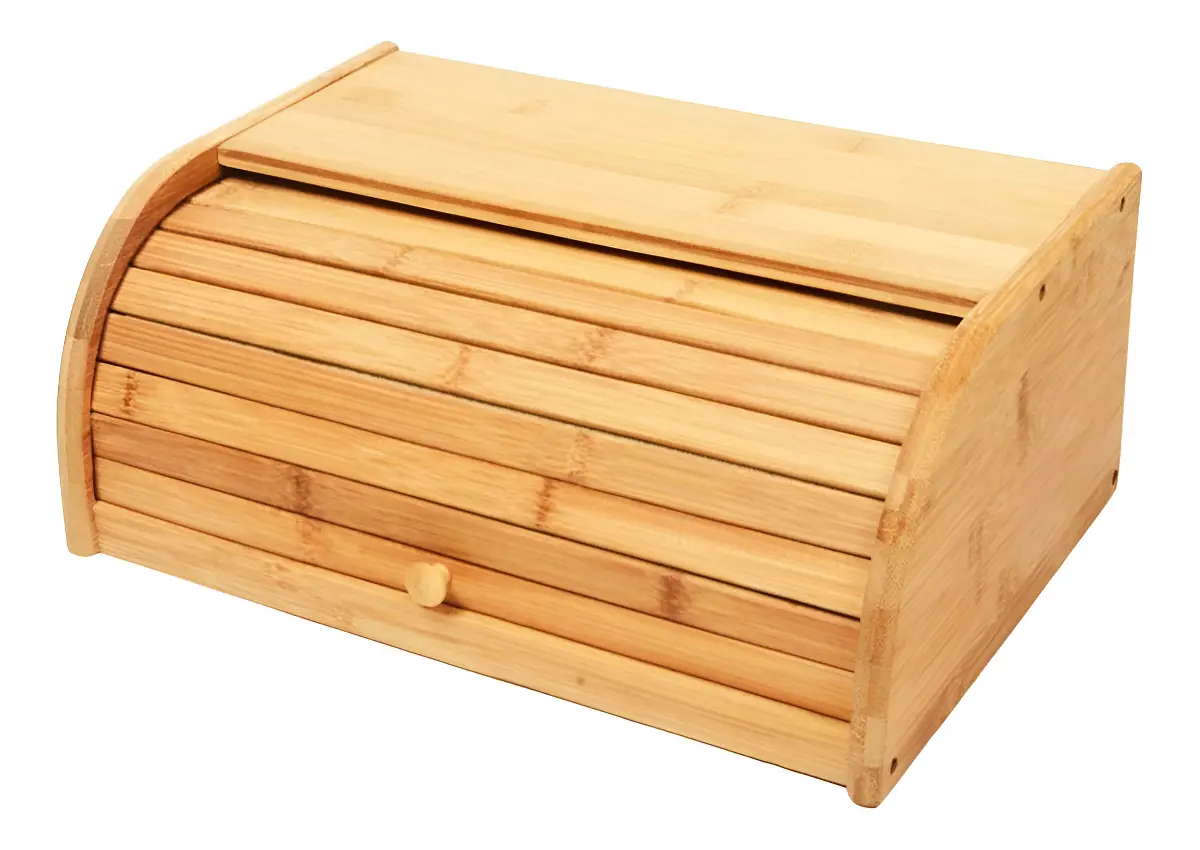 Porta Pão Bambu Com Tampa Retrátil Cor Bege Liso Casa Laura Enxovais - R$ 65,9