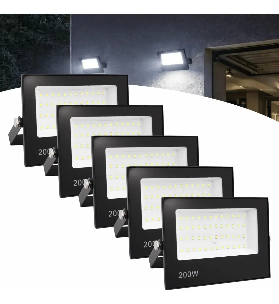 Kit 5 Refletor SMD Led B&G 200w Prova Dágua Carcaça Preto Luz Branco-frio - R$ 96,3