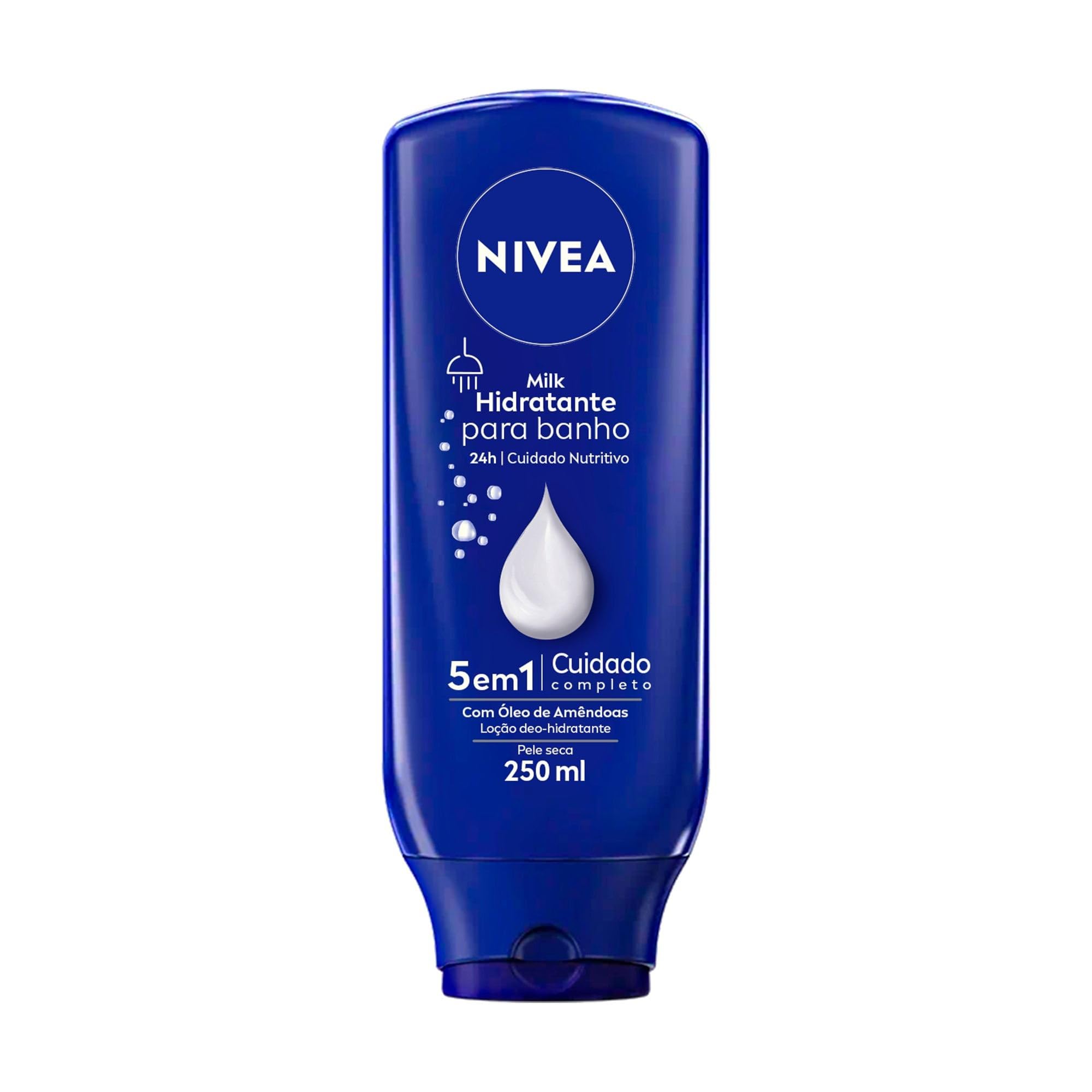 NIVEA Hidratante Para Banho Milk 250ml, Cuidado Nutritivo 24h, Óleo de Amêndoas, Sensação de Maciez, Pele Seca, Corporal
