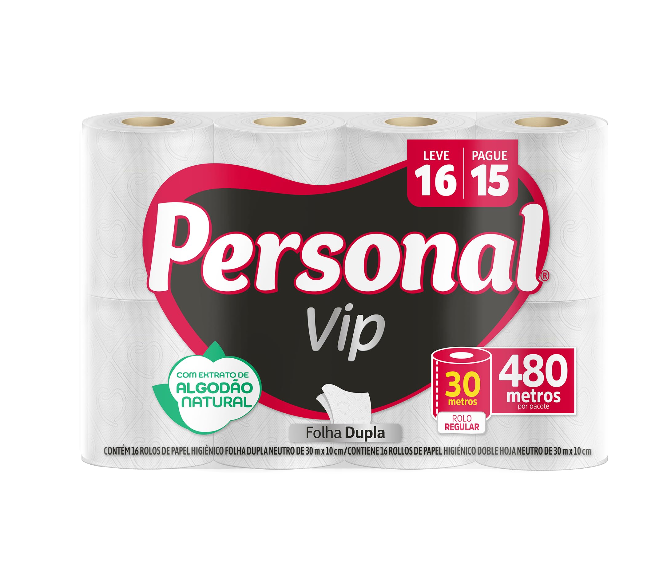 Personal Papel Higiênico Vip Folha Dupla, 16 Unidades Branco (Embalagem Pode Variar)