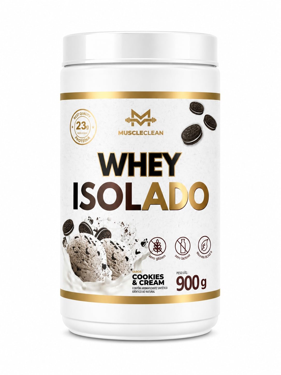 Whey Isolado Muscle Clean Zero Lactose - 900g (Pote, Cookies)
