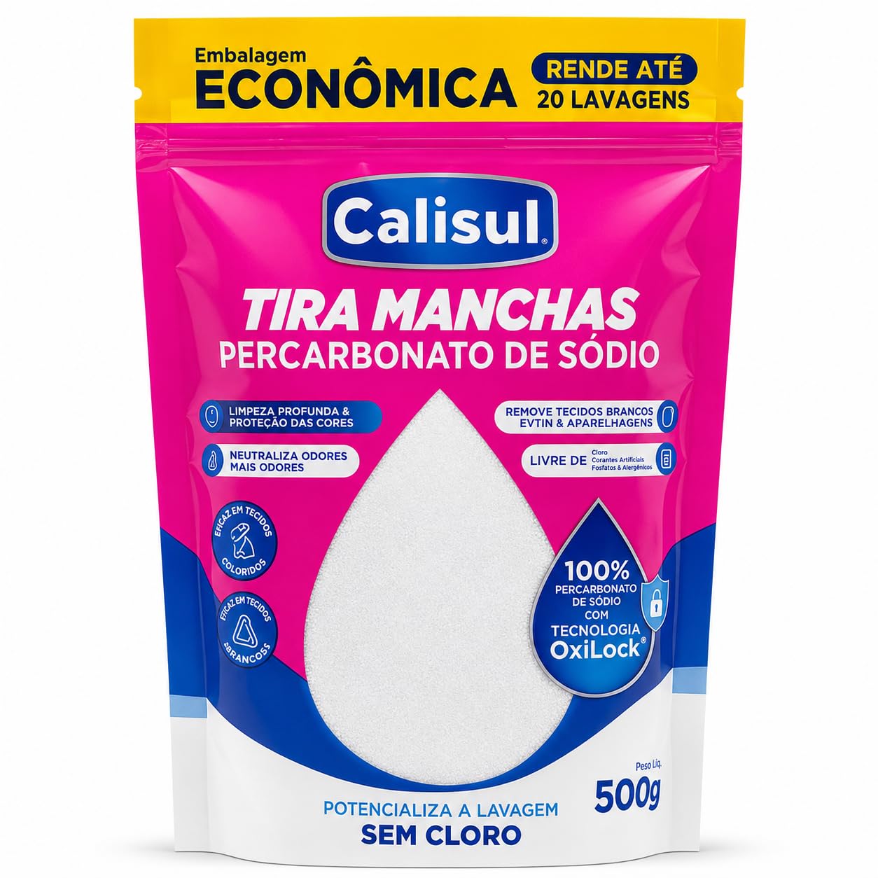Percarbonato de Sódio Puro 500g | Tira Manchas para Roupas Brancas e Coloridas | Alvejante Sem Cloro com Oxigênio Ativo | Limpeza Profunda, Remove Gordura, Odores e Sujeiras