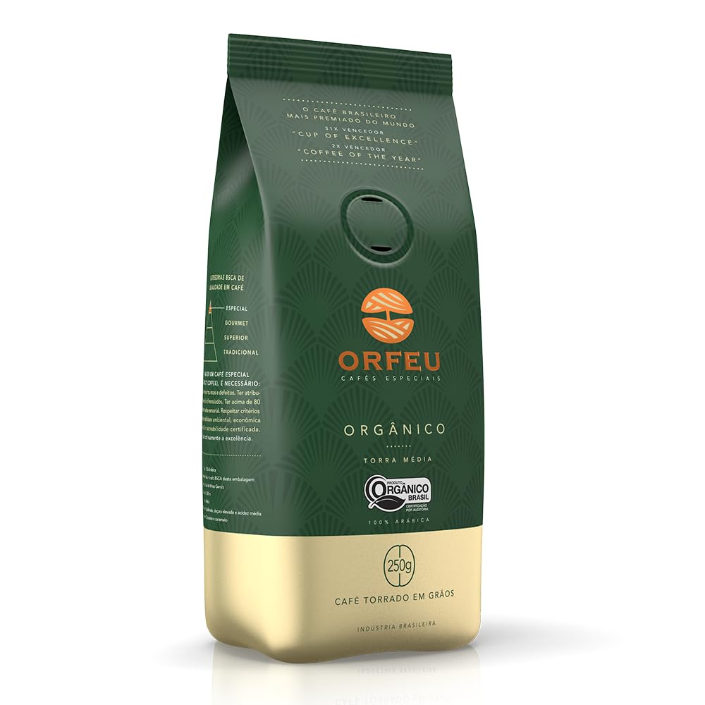Café Orfeu Orgânico em Grãos, 100% Arabica, 250g