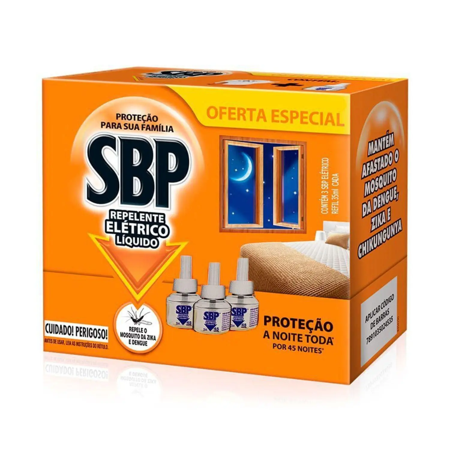 Repelente Elétrico Líquido SBP 45 Noites com 3 Refis 35ml Cada Oferta Especial